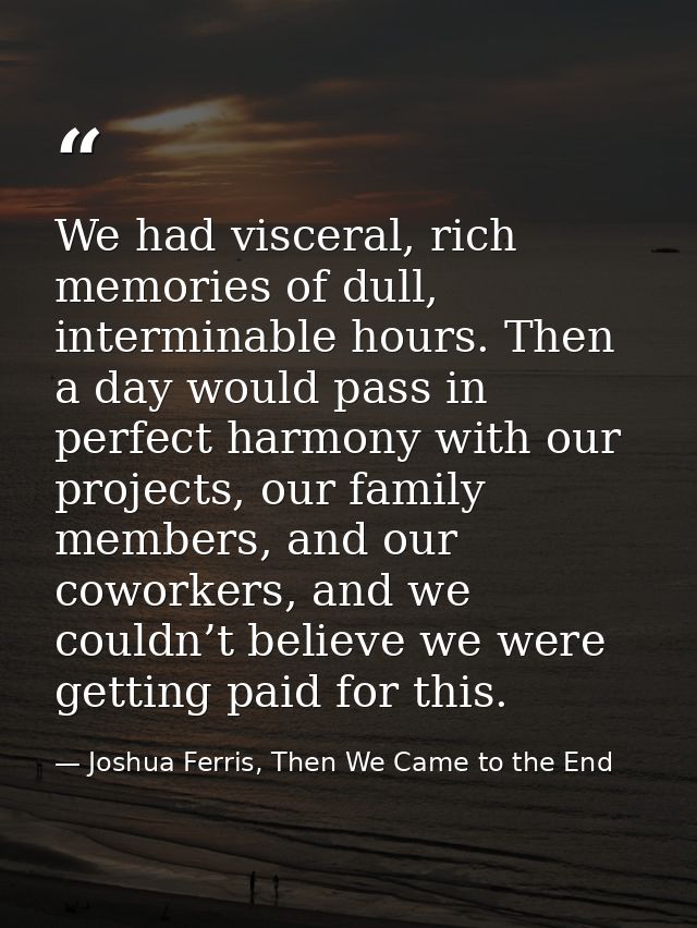 We had visceral, rich memories of dull, interminable hours. Then a day would pass in perfect harmony with our projects,  — Joshua Ferris, Then We Came to the End