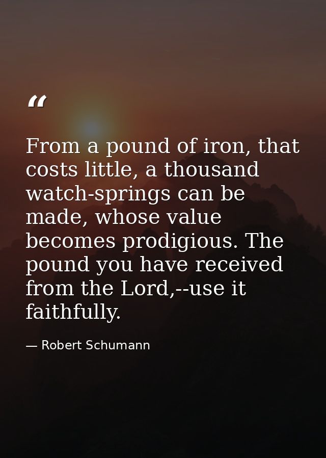 From a pound of iron, that costs little, a thousand watch-springs can be made, whose value becomes prodigious. The pound — Robert Schumann