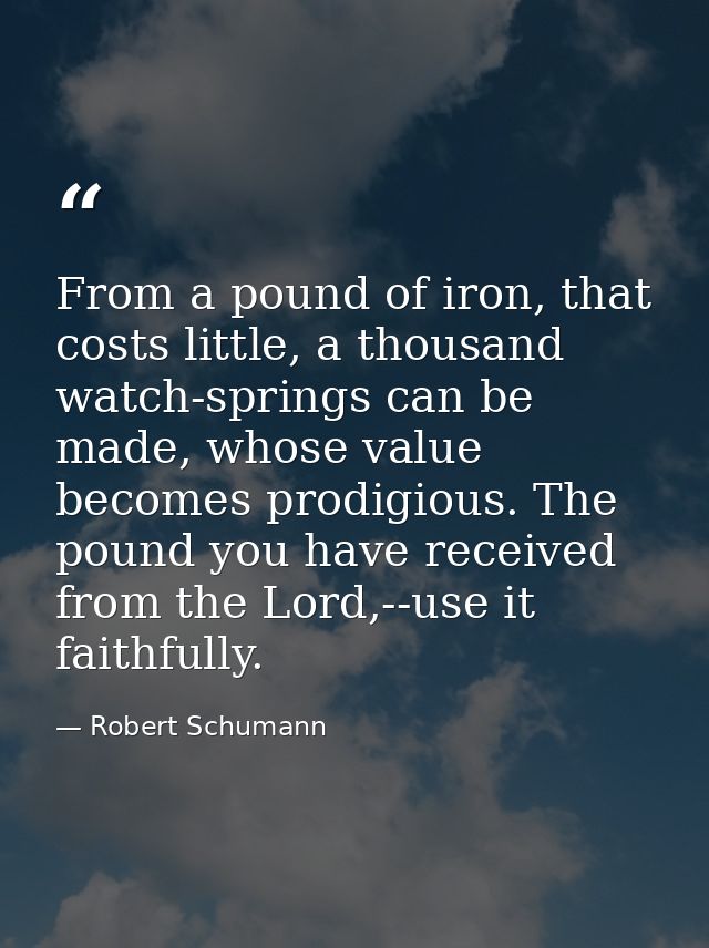 From a pound of iron, that costs little, a thousand watch-springs can be made, whose value becomes prodigious. The pound — Robert Schumann