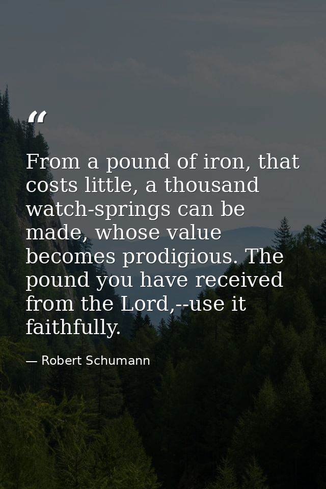 From a pound of iron, that costs little, a thousand watch-springs can be made, whose value becomes prodigious. The pound — Robert Schumann