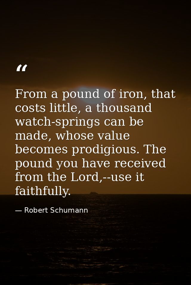 From a pound of iron, that costs little, a thousand watch-springs can be made, whose value becomes prodigious. The pound — Robert Schumann