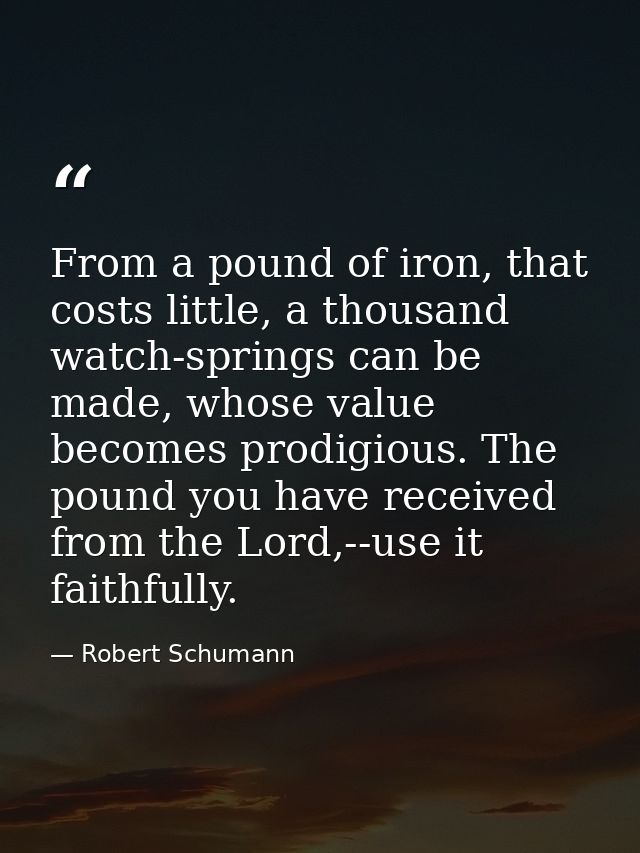 From a pound of iron, that costs little, a thousand watch-springs can be made, whose value becomes prodigious. The pound — Robert Schumann