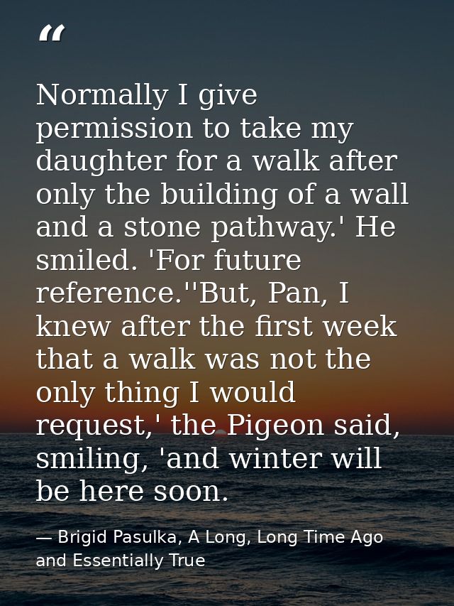 Normally I give permission to take my daughter for a walk after only the building of a wall and a stone pathway.' He smi — Brigid Pasulka, A Long, Long Time Ago and Essentially True