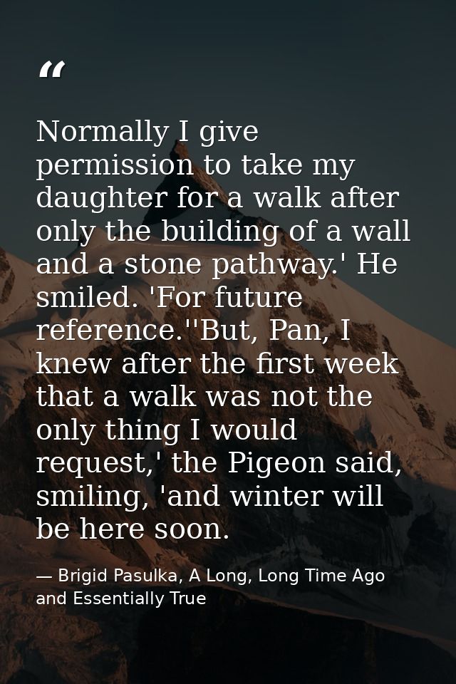 Normally I give permission to take my daughter for a walk after only the building of a wall and a stone pathway.' He smi — Brigid Pasulka, A Long, Long Time Ago and Essentially True
