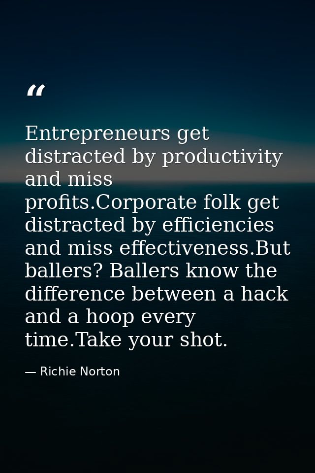 Entrepreneurs get distracted by productivity and miss profits.Corporate folk get distracted by efficiencies and miss eff — Richie Norton