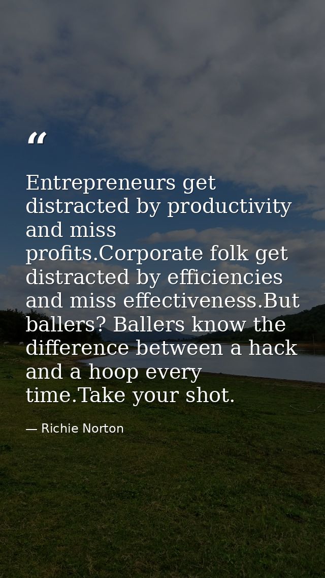 Entrepreneurs get distracted by productivity and miss profits.Corporate folk get distracted by efficiencies and miss eff — Richie Norton