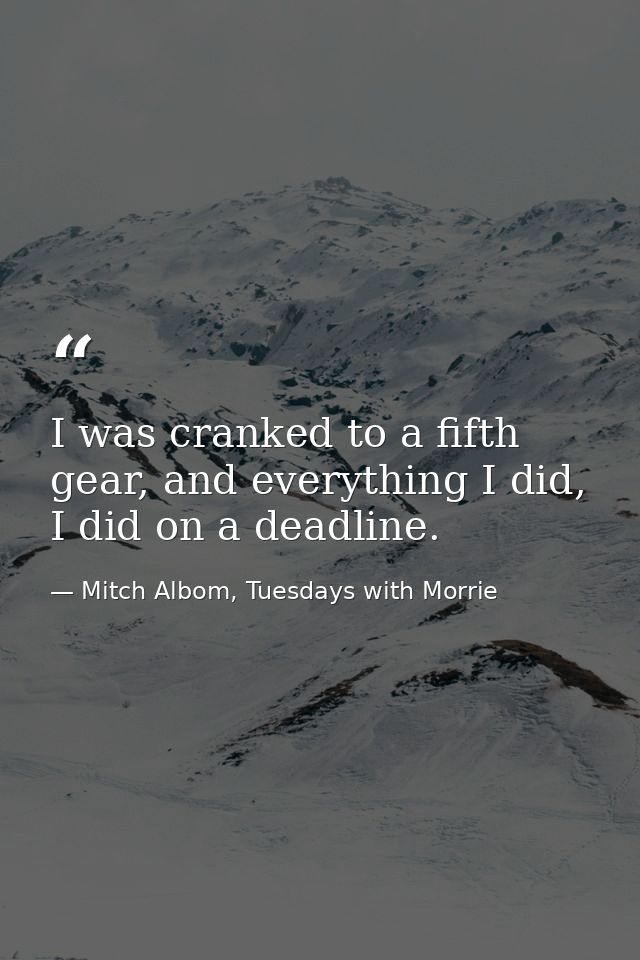 I was cranked to a fifth gear, and everything I did, I did on a deadline. — Mitch Albom, Tuesdays with Morrie