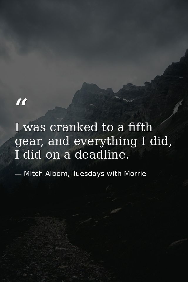 I was cranked to a fifth gear, and everything I did, I did on a deadline. — Mitch Albom, Tuesdays with Morrie