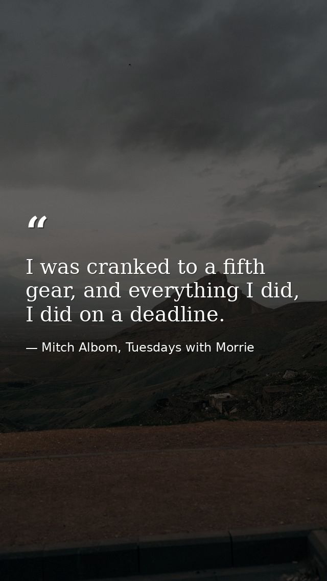 I was cranked to a fifth gear, and everything I did, I did on a deadline. — Mitch Albom, Tuesdays with Morrie