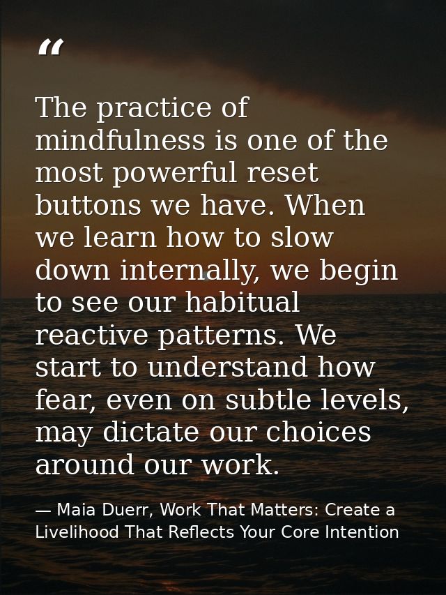 The practice of mindfulness is one of the most powerful reset buttons we have. When we learn how to slow down internally — Maia Duerr, Work That Matters: Create a Livelihood That Reflects Your Core Intention