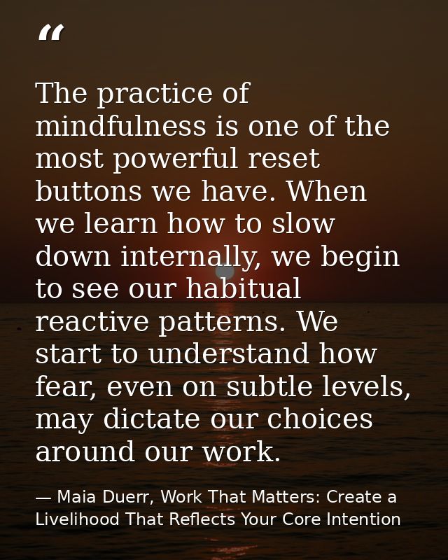 The practice of mindfulness is one of the most powerful reset buttons we have. When we learn how to slow down internally — Maia Duerr, Work That Matters: Create a Livelihood That Reflects Your Core Intention