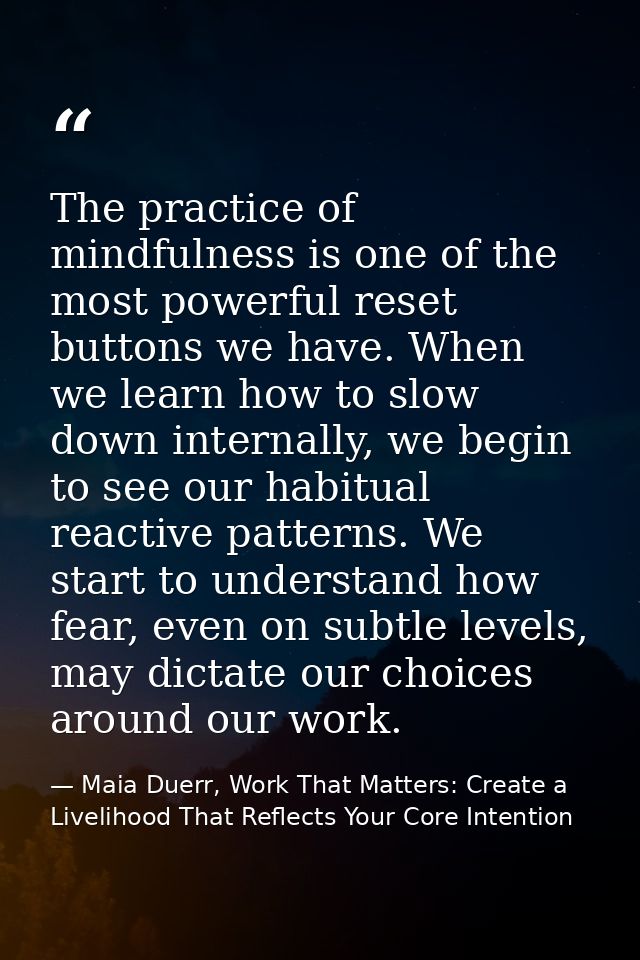 The practice of mindfulness is one of the most powerful reset buttons we have. When we learn how to slow down internally — Maia Duerr, Work That Matters: Create a Livelihood That Reflects Your Core Intention
