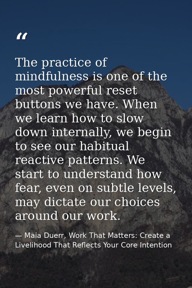 The practice of mindfulness is one of the most powerful reset buttons we have. When we learn how to slow down internally — Maia Duerr, Work That Matters: Create a Livelihood That Reflects Your Core Intention
