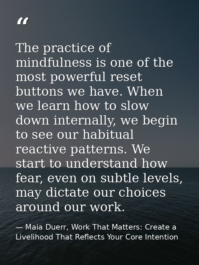 The practice of mindfulness is one of the most powerful reset buttons we have. When we learn how to slow down internally — Maia Duerr, Work That Matters: Create a Livelihood That Reflects Your Core Intention