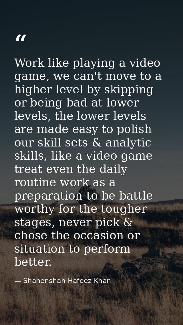 Work like playing a video game, we can't move to a higher level by skipping or being bad at lower levels, the lower leve — Shahenshah Hafeez Khan