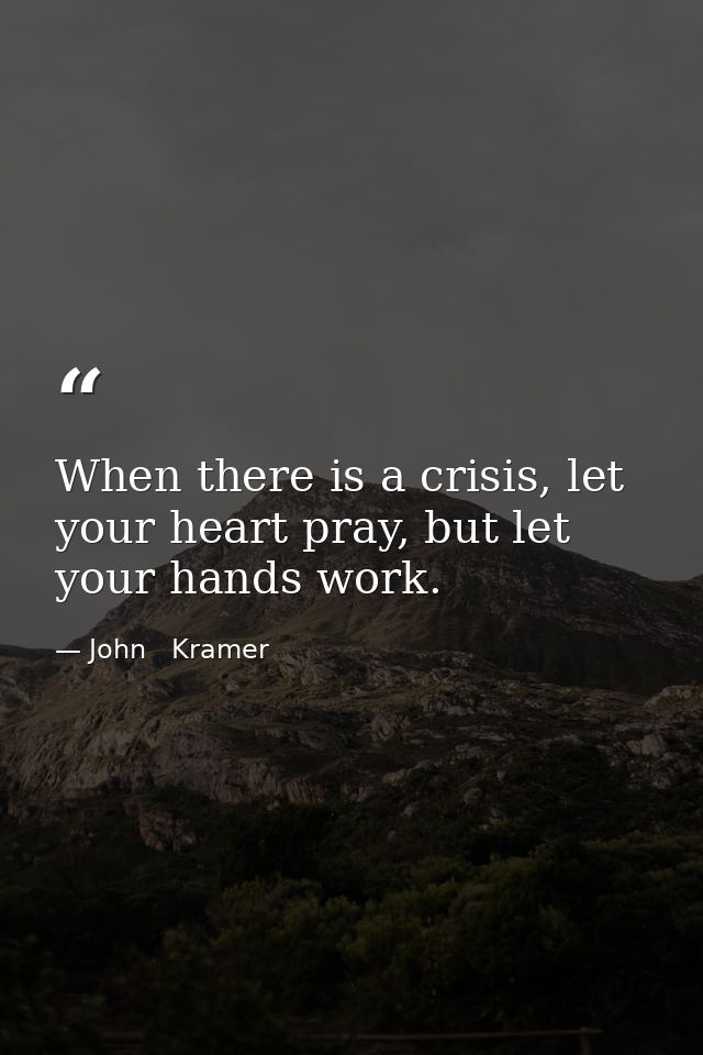 When there is a crisis, let your heart pray, but let your hands work. — John   Kramer