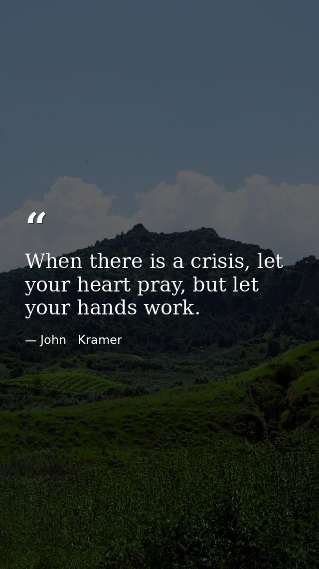 When there is a crisis, let your heart pray, but let your hands work. — John   Kramer