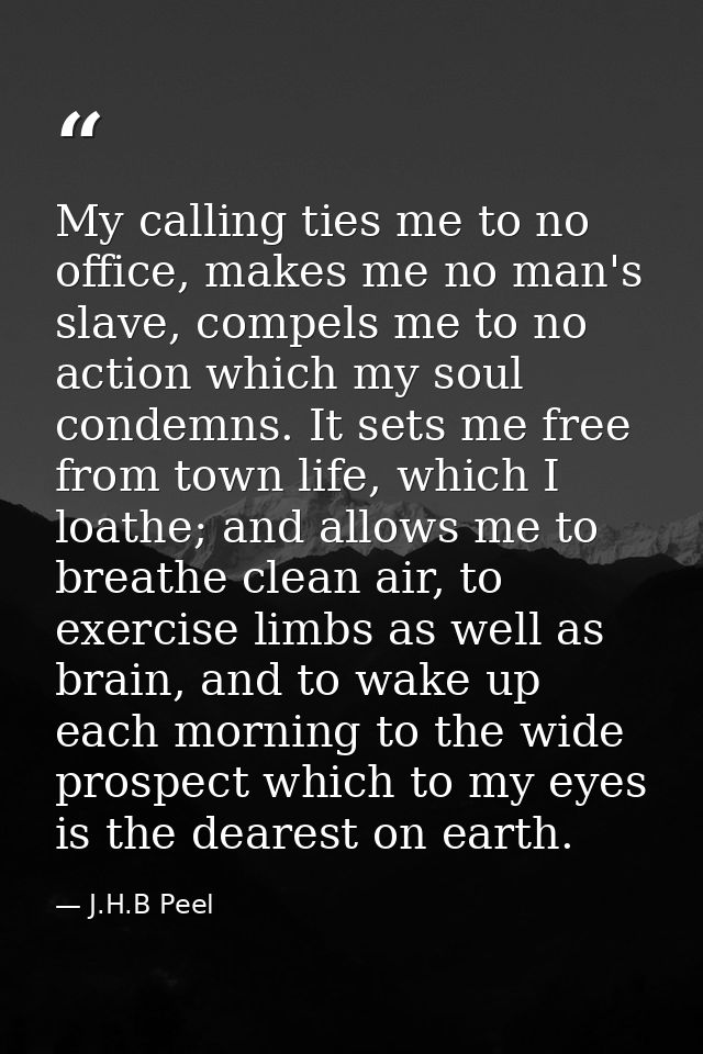 My calling ties me to no office, makes me no man's slave, compels me to no action which my soul condemns. It sets me fre — J.H.B Peel