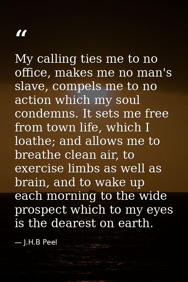 My calling ties me to no office, makes me no man's slave, compels me to no action which my soul condemns. It sets me fre — J.H.B Peel