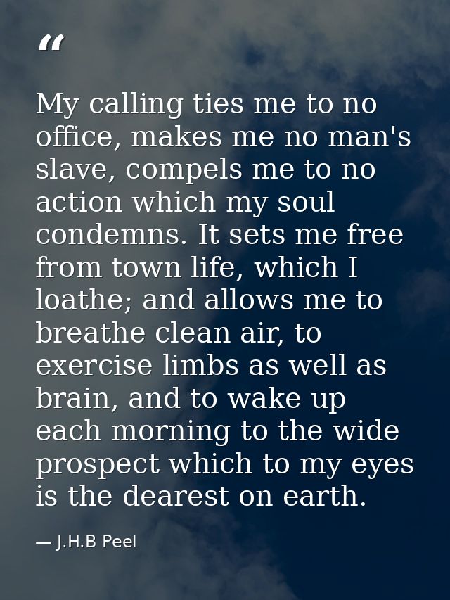 My calling ties me to no office, makes me no man's slave, compels me to no action which my soul condemns. It sets me fre — J.H.B Peel