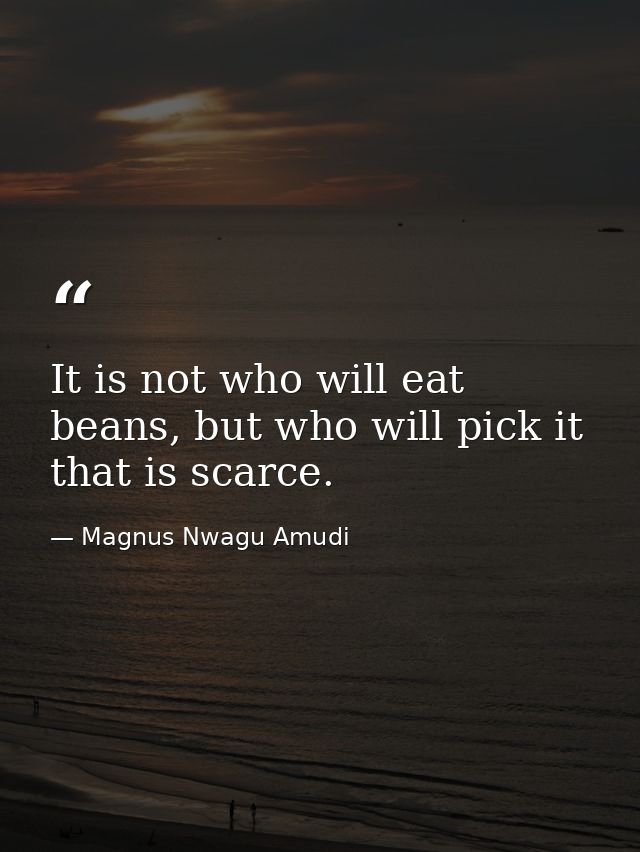 It is not who will eat beans, but who will pick it that is scarce. — Magnus Nwagu Amudi
