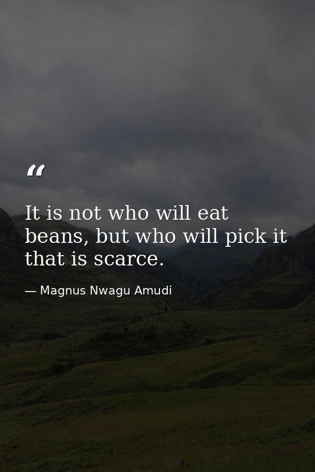 It is not who will eat beans, but who will pick it that is scarce. — Magnus Nwagu Amudi