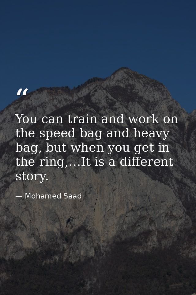 You can train and work on the speed bag and heavy bag, but when you get in the ring,…It is a different story. — Mohamed Saad