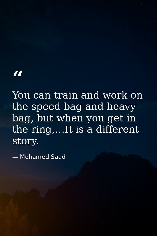 You can train and work on the speed bag and heavy bag, but when you get in the ring,…It is a different story. — Mohamed Saad