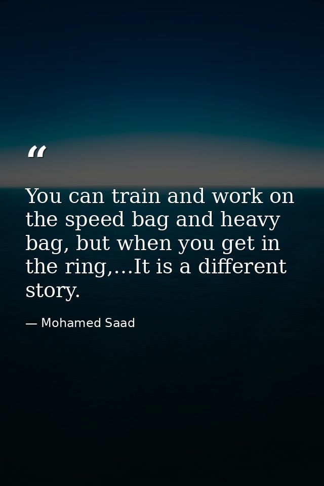 You can train and work on the speed bag and heavy bag, but when you get in the ring,…It is a different story. — Mohamed Saad