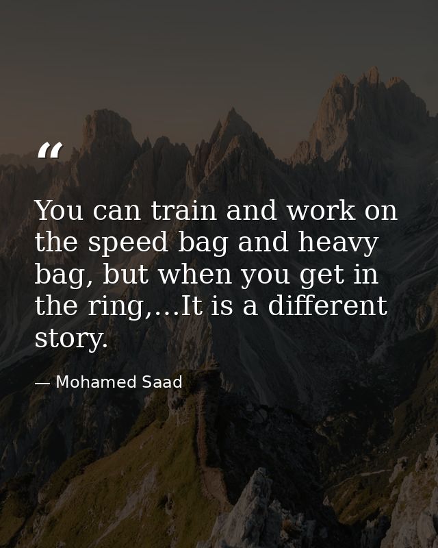 You can train and work on the speed bag and heavy bag, but when you get in the ring,…It is a different story. — Mohamed Saad