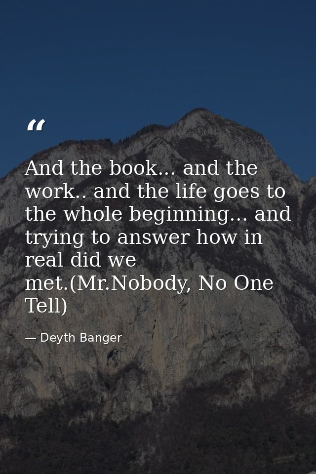 And the book... and the work.. and the life goes to the whole beginning... and trying to answer how in real did we met.( — Deyth Banger