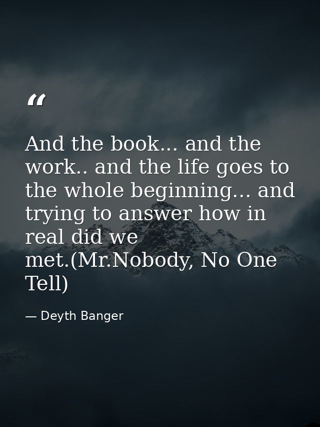 And the book... and the work.. and the life goes to the whole beginning... and trying to answer how in real did we met.( — Deyth Banger