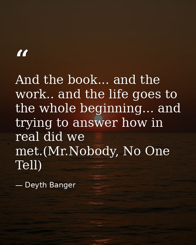 And the book... and the work.. and the life goes to the whole beginning... and trying to answer how in real did we met.( — Deyth Banger