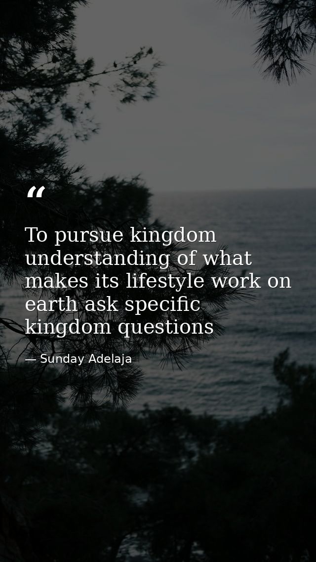 To pursue kingdom understanding of what makes its lifestyle work on earth ask specific kingdom questions — Sunday Adelaja