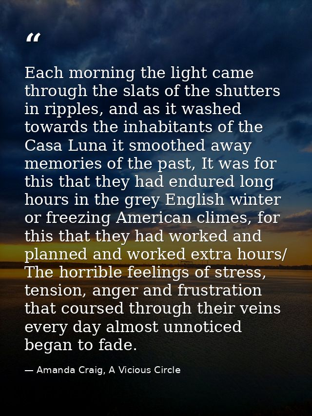 Each morning the light came through the slats of the shutters in ripples, and as it washed towards the inhabitants of th — Amanda Craig, A Vicious Circle
