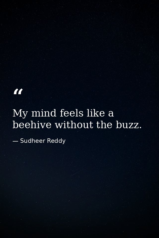 My mind feels like a beehive without the buzz. — Sudheer Reddy