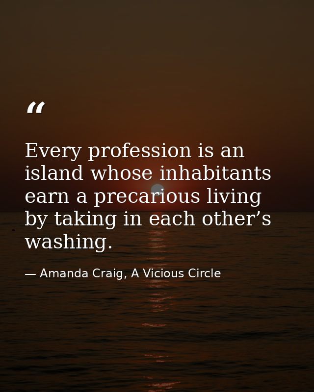 Every profession is an island whose inhabitants earn a precarious living by taking in each other’s washing. — Amanda Craig, A Vicious Circle