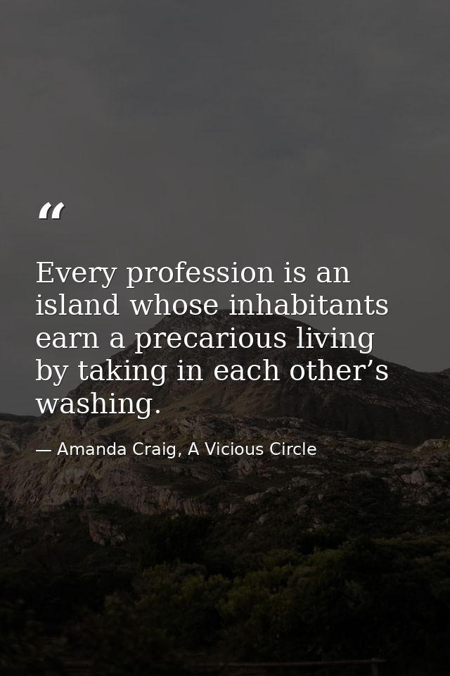 Every profession is an island whose inhabitants earn a precarious living by taking in each other’s washing. — Amanda Craig, A Vicious Circle
