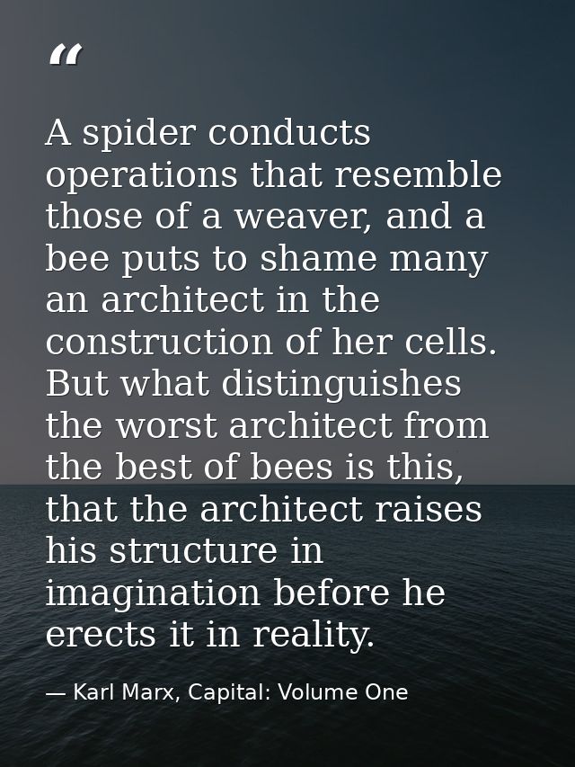 A spider conducts operations that resemble those of a weaver, and a bee puts to shame many an architect in the construct — Karl Marx, Capital: Volume One