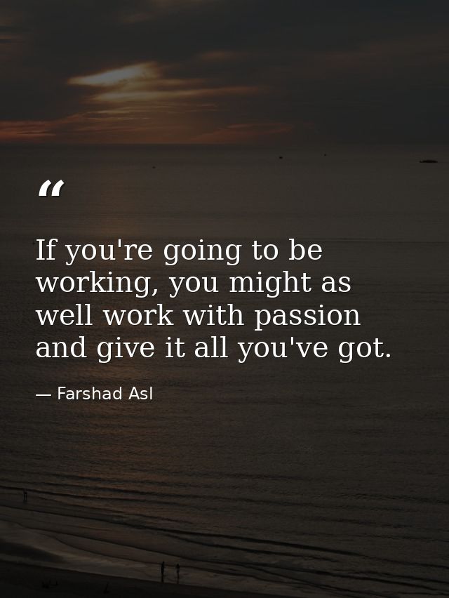 If you're going to be working, you might as well work with passion and give it all you've got. — Farshad Asl