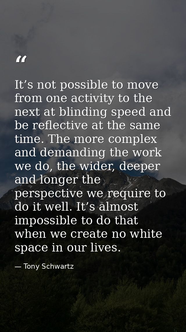 It’s not possible to move from one activity to the next at blinding speed and be reflective at the same time. The more c — Tony Schwartz
