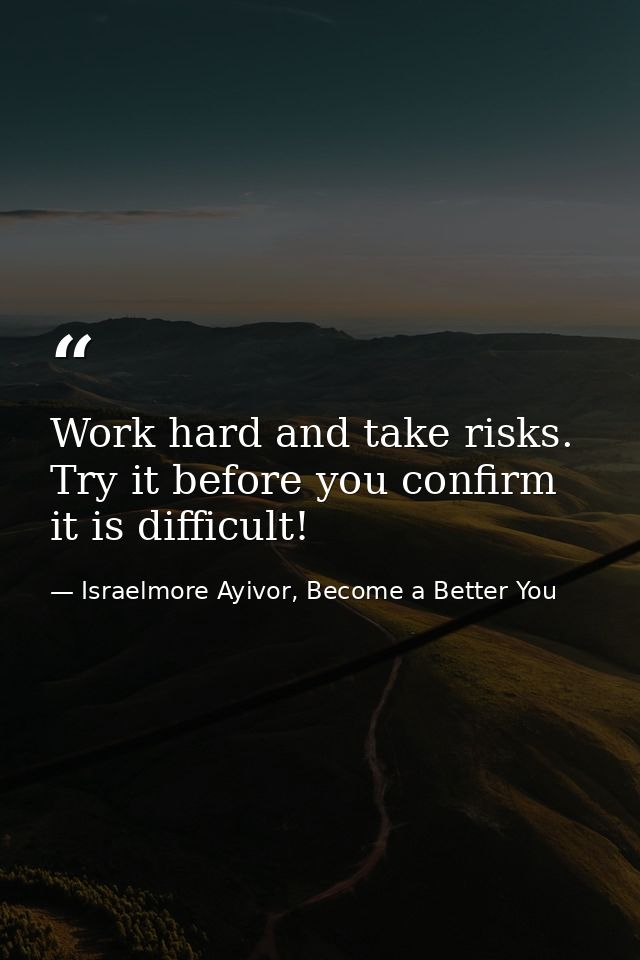 Work hard and take risks. Try it before you confirm it is difficult! — Israelmore Ayivor, Become a Better You