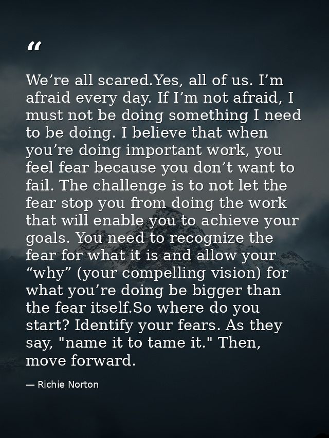We’re all scared.Yes, all of us. I’m afraid every day. If I’m not afraid, I must not be doing something I need to be doi — Richie Norton