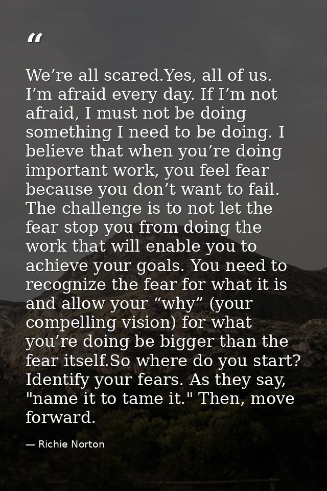 We’re all scared.Yes, all of us. I’m afraid every day. If I’m not afraid, I must not be doing something I need to be doi — Richie Norton