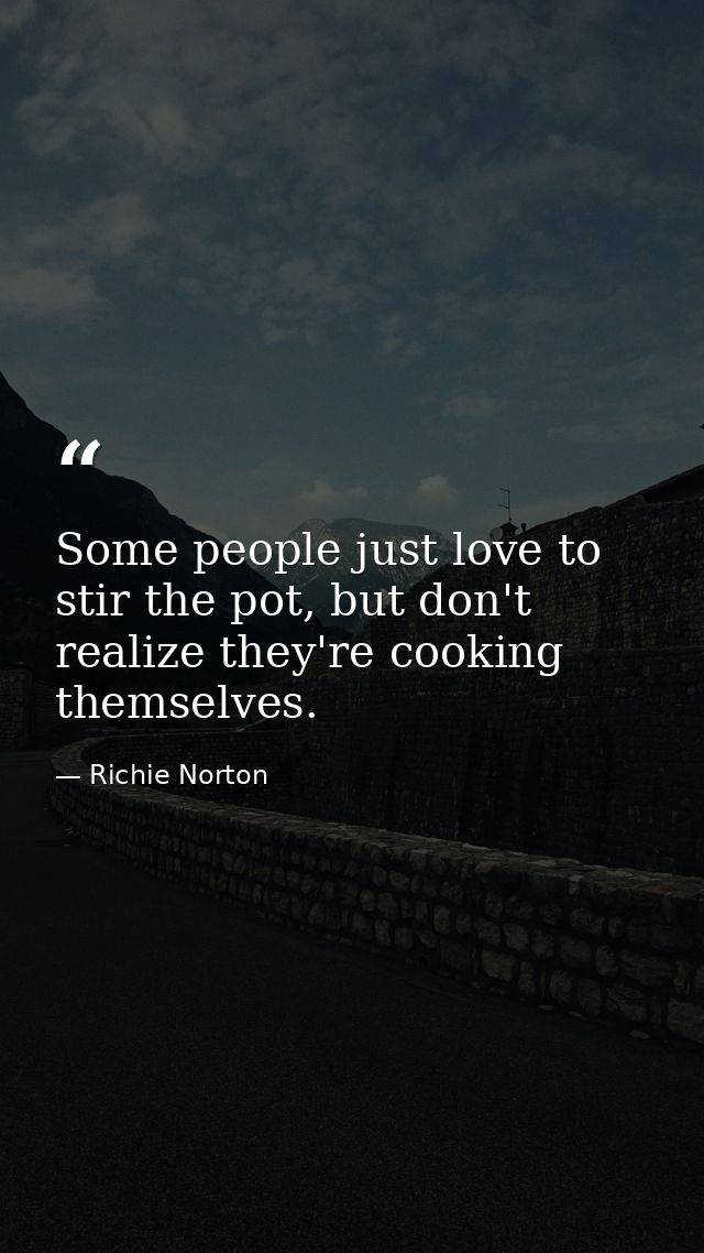 Some people just love to stir the pot, but don't realize they're cooking themselves. — Richie Norton