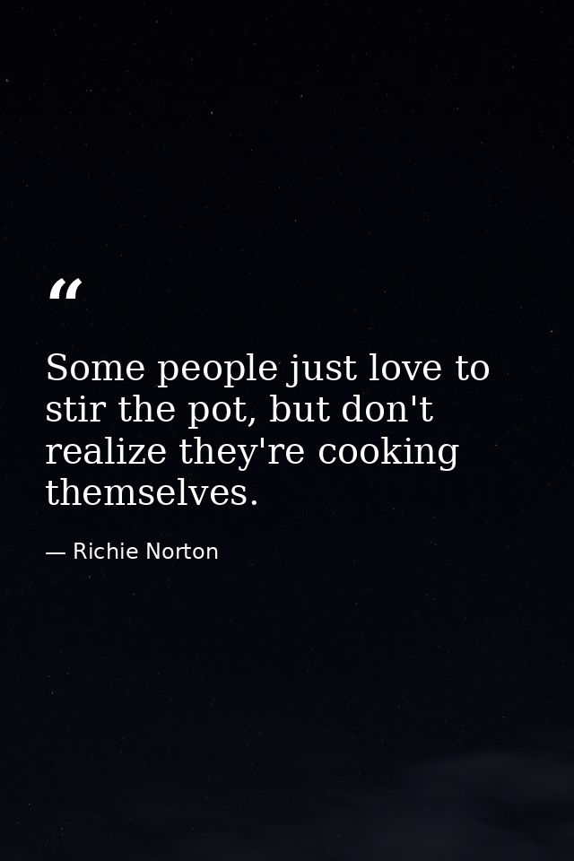 Some people just love to stir the pot, but don't realize they're cooking themselves. — Richie Norton