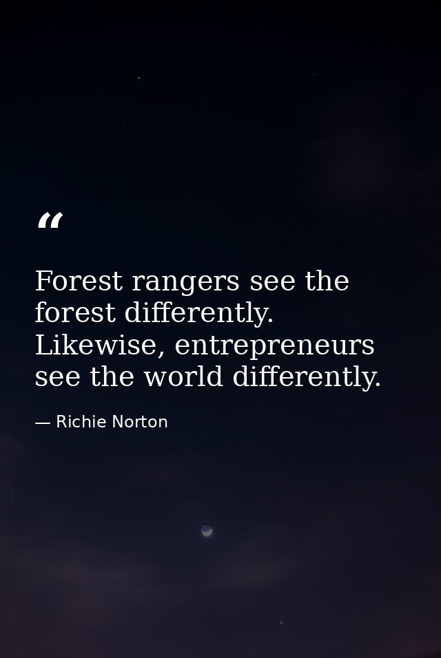 Forest rangers see the forest differently. Likewise, entrepreneurs see the world differently. — Richie Norton