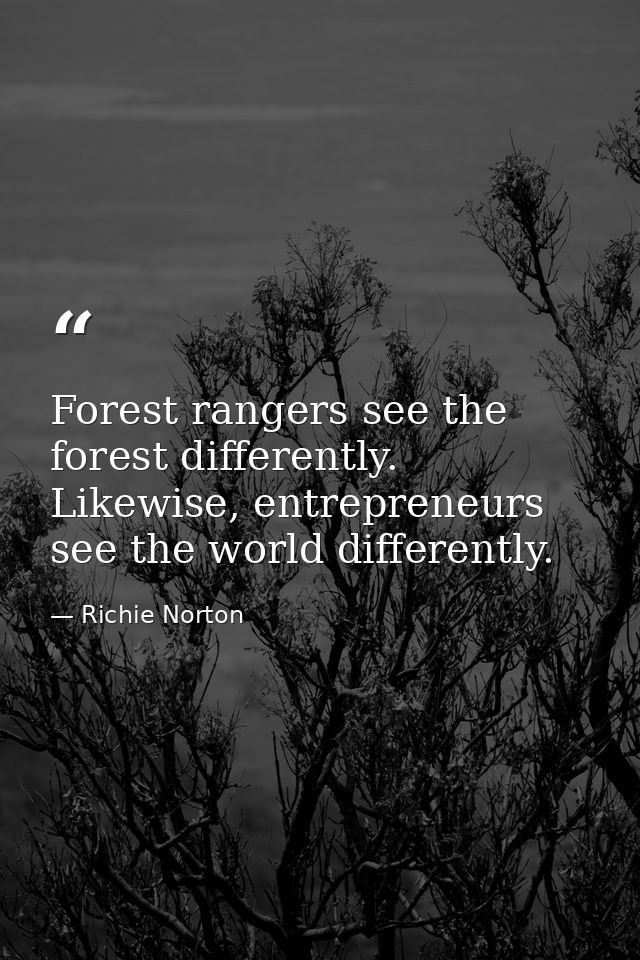 Forest rangers see the forest differently. Likewise, entrepreneurs see the world differently. — Richie Norton