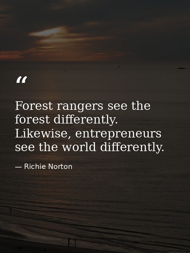 Forest rangers see the forest differently. Likewise, entrepreneurs see the world differently. — Richie Norton