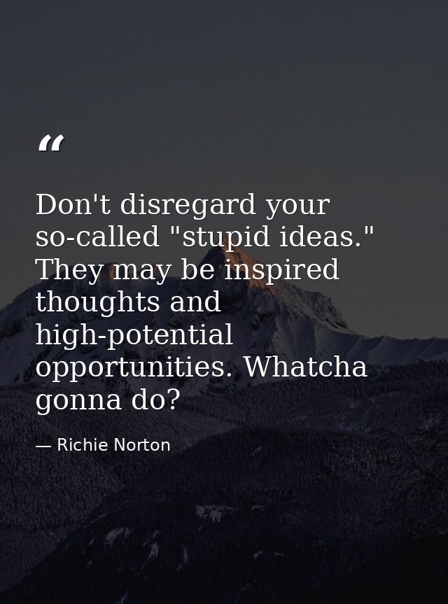 Don't disregard your so-called "stupid ideas." They may be inspired thoughts and high-potential opportunities. Whatcha g — Richie Norton